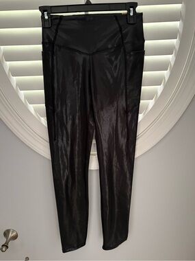 VS Pink new black shiny full length high waisted leggings size small